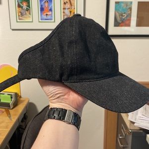 Satin-Lined Black Denim Dad Hat Sun Visor Ponytail Bun Baseball Cap Adjustable